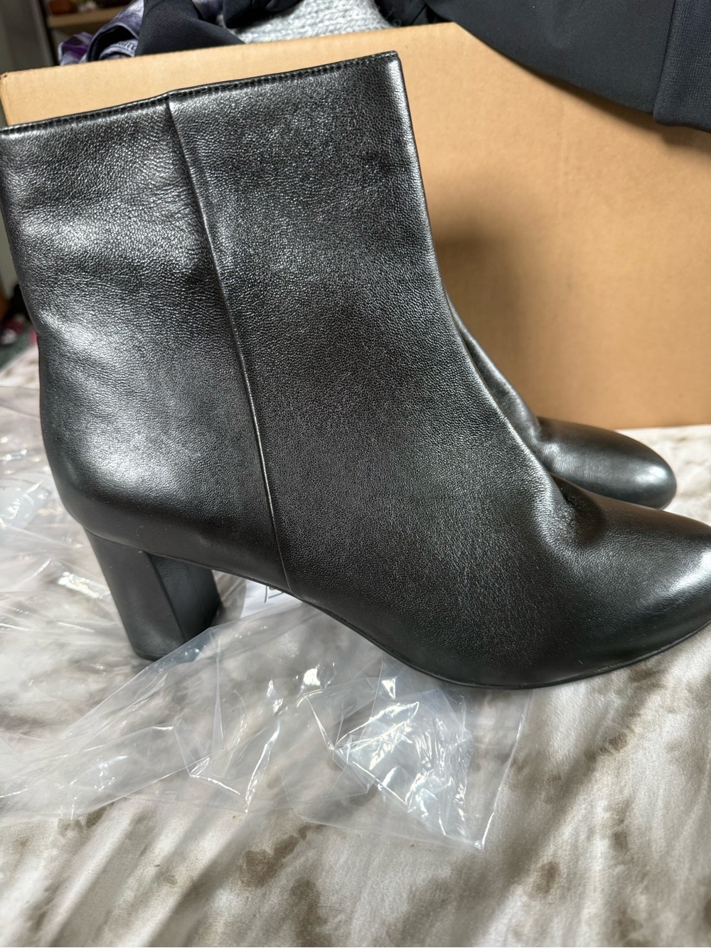 David Tate Black Leather Block Heel Ankle Booties